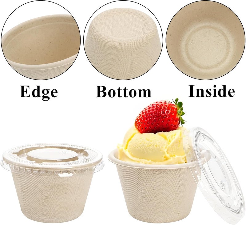 Tebery 200 Pack 4 Oz Disposable Condiment Portion Cups, Small Sauce Dipping Container with Clear Lid, Leak Proof Souffle Ramekin Bowl, Sample Serving Cup for Snack Tasting, Charcuterie, Natural Color - Image 3